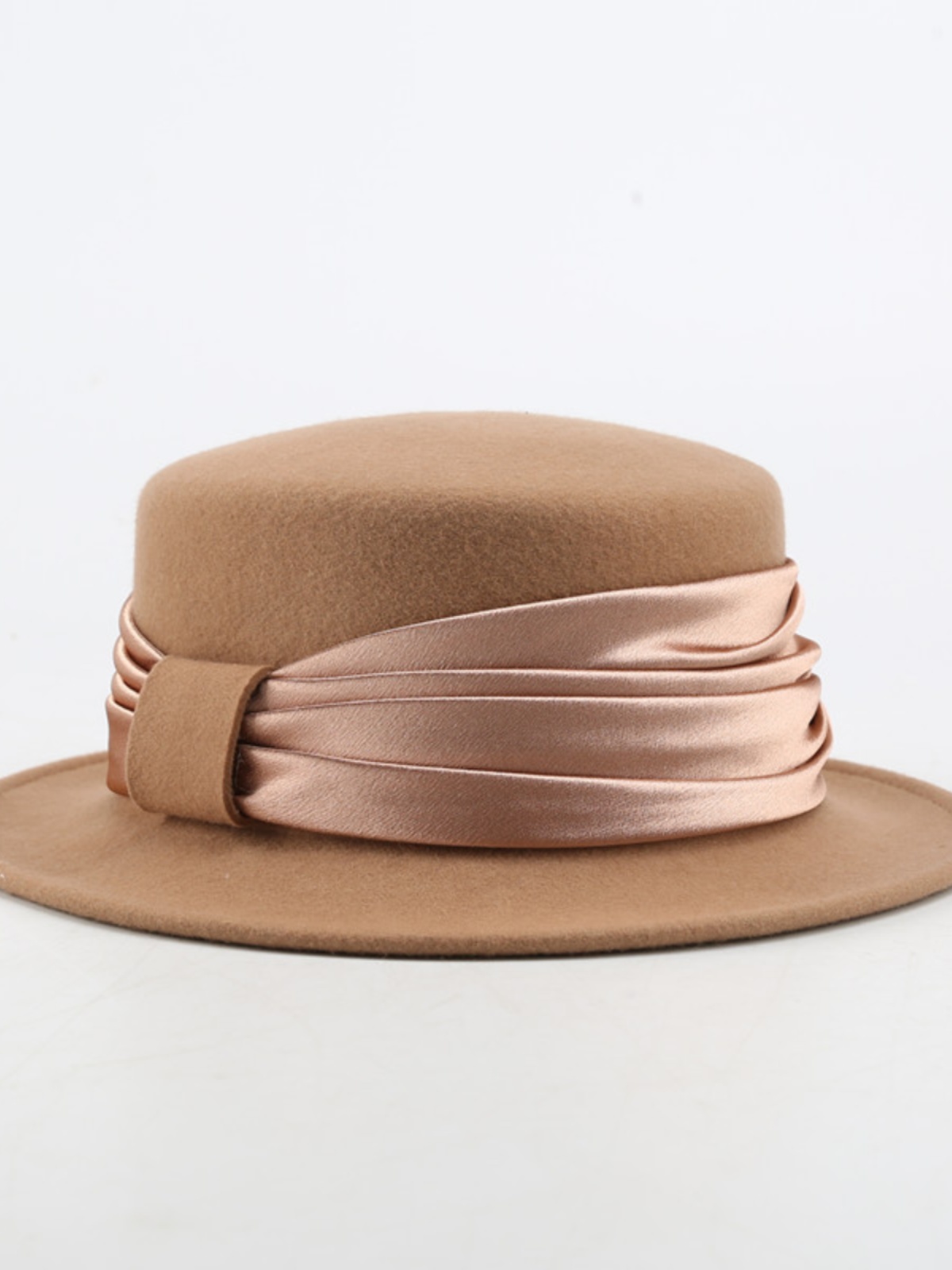 秋冬新款平沿平顶羊毛呢毡帽法式复古平檐帽子出游逛街显脸小英伦